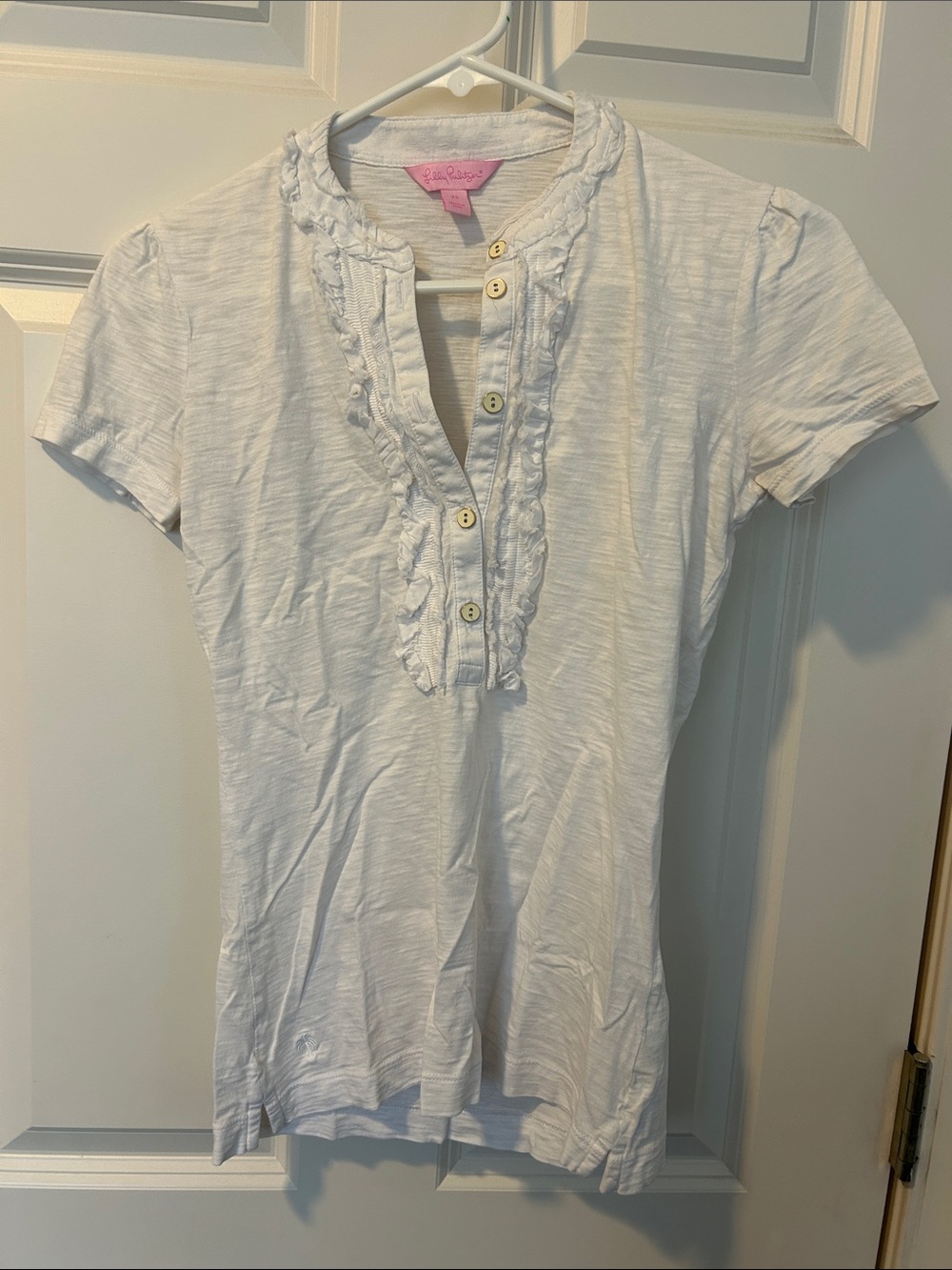 Lilly Pulitzer White Ruffle-Trim Button Henley